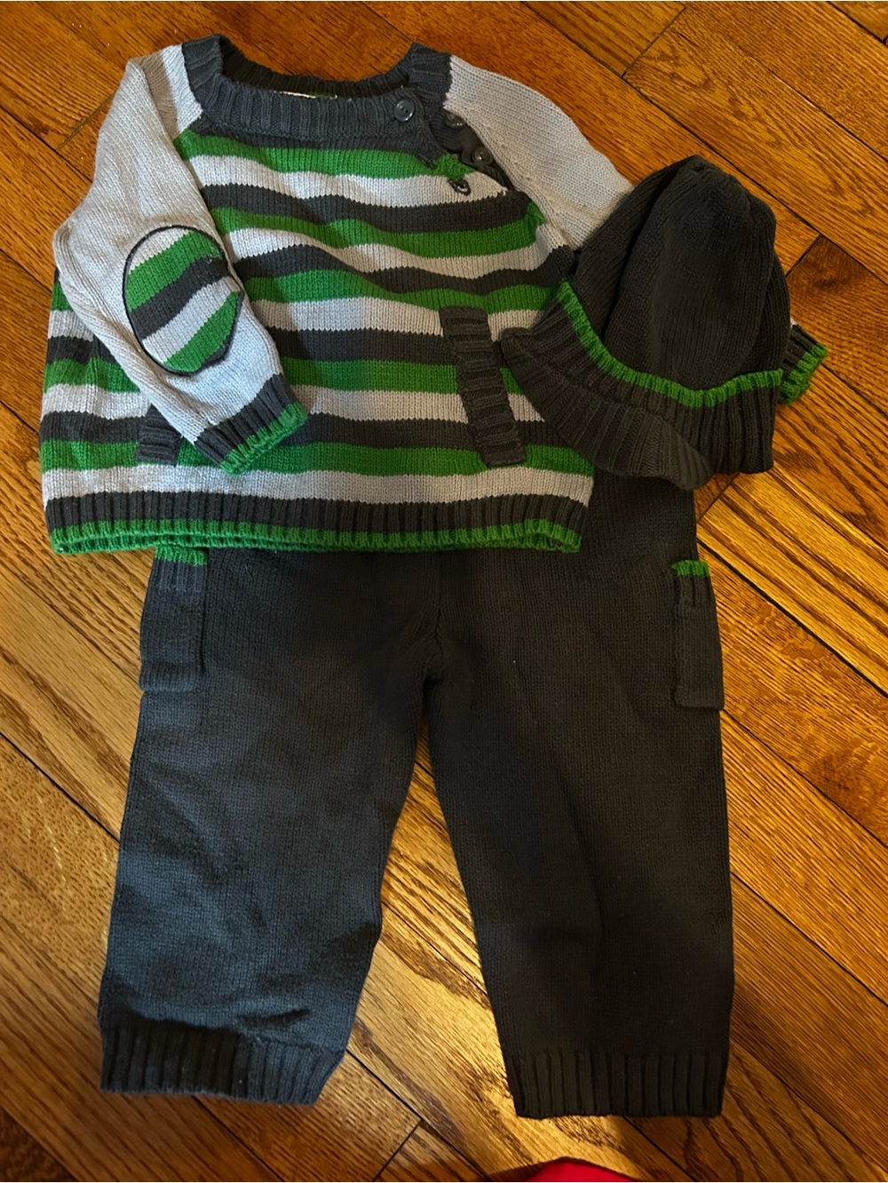 Gray & Green Striped Knit Kids Sweater Set by piper and posie